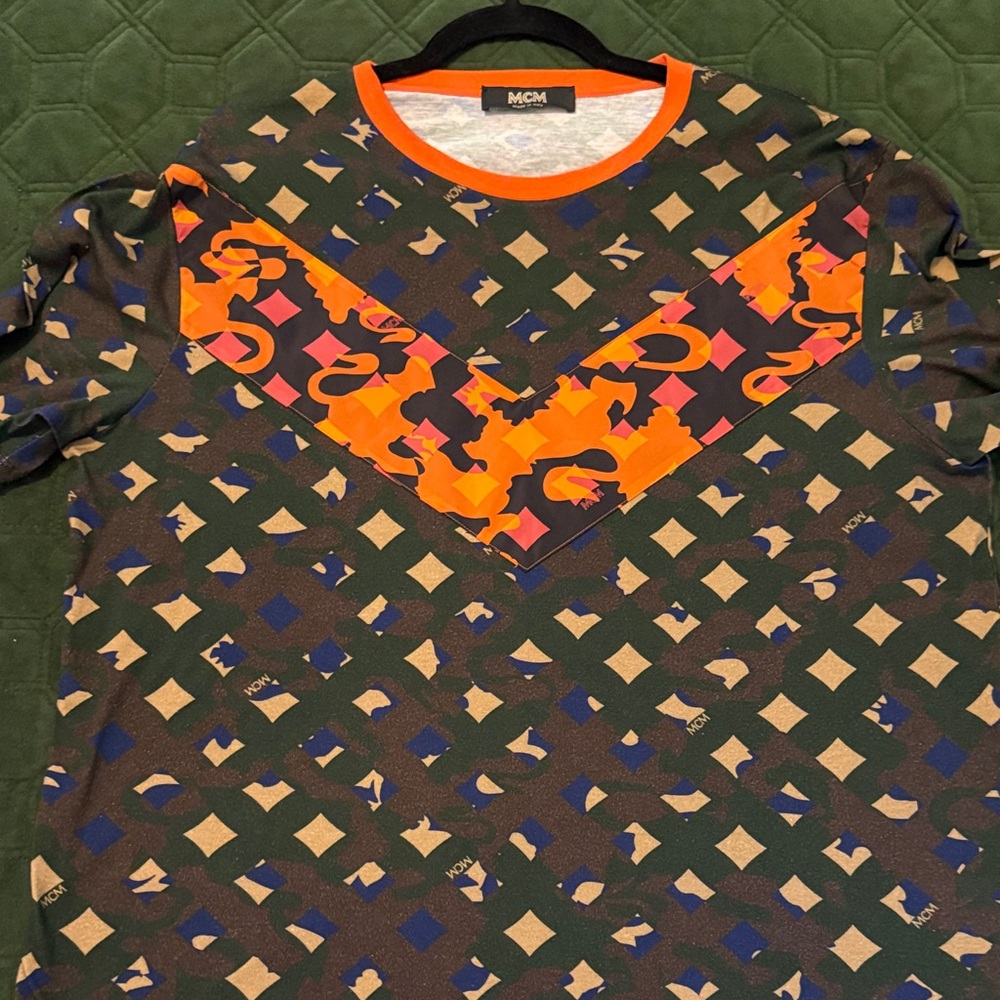 MCM Men's Long Sleeve Shirt - Orange and Green Pattern